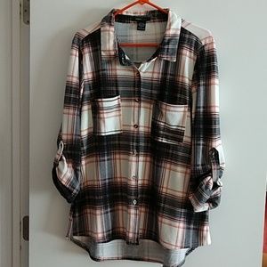 Pink black button down blouse top